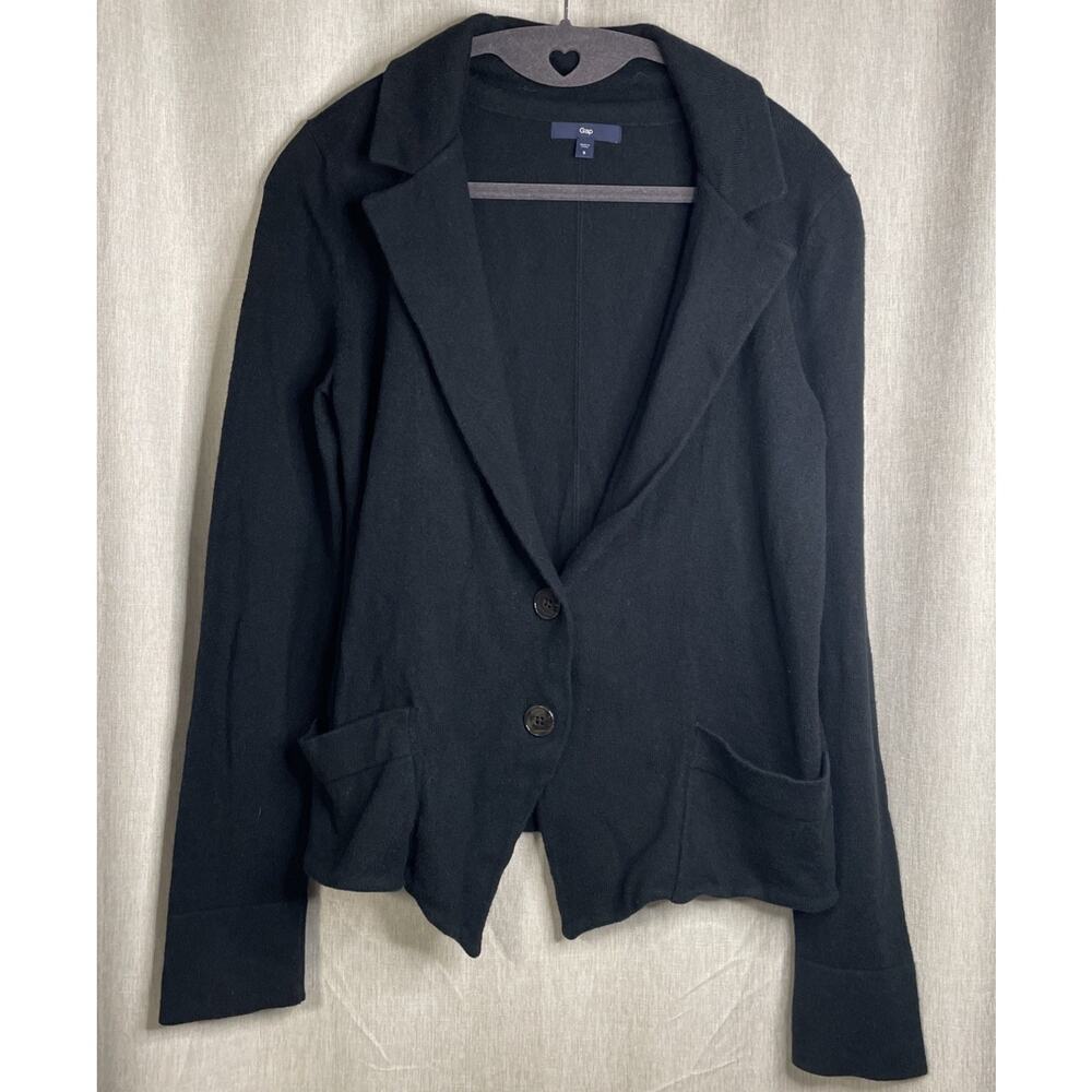 Gap Women’s Black Wool Blend 2-Button Blazer Jacket Size Small /Pockets/Long SLV